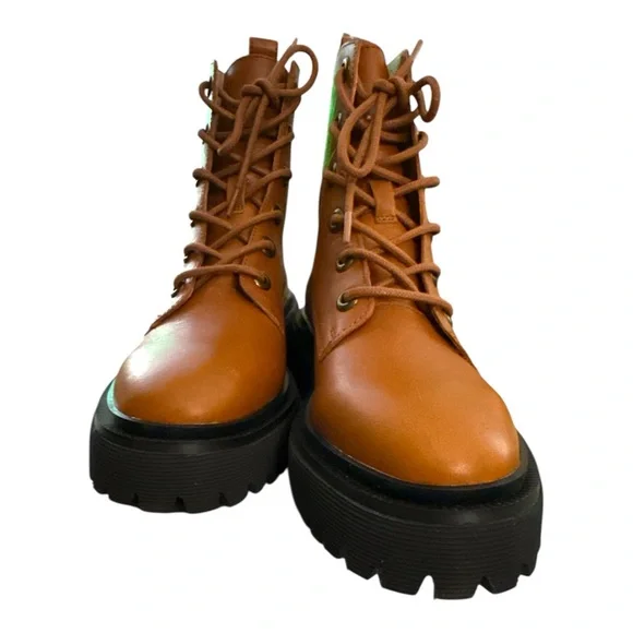 Madewell Brown Leather Chunky Lug Sole Combat Boots Modern Utility Street Size 5 - Picture 2 of 7